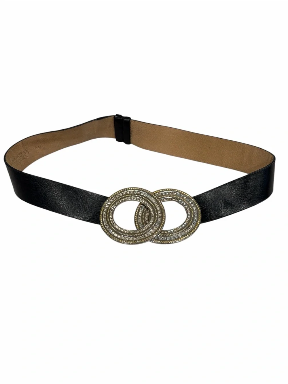 Chico's Black Rhinestone Double Circle Buckle Belt S/M Faux Leather